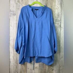 Alfani Size XXL Blue Split V-Neck Back Drawstring w/3/4 Sleeves Very Boxy